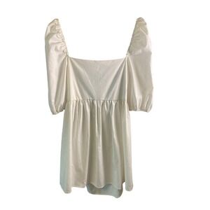 JustFab White Puff Sleeve Mini Dress XL Back Tie Open Back Cottagecore New